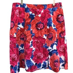 TALBOTS Petites Bright Red/Orange/Pink/Blue Floral Cotton Blend Skirt- Sz 16P